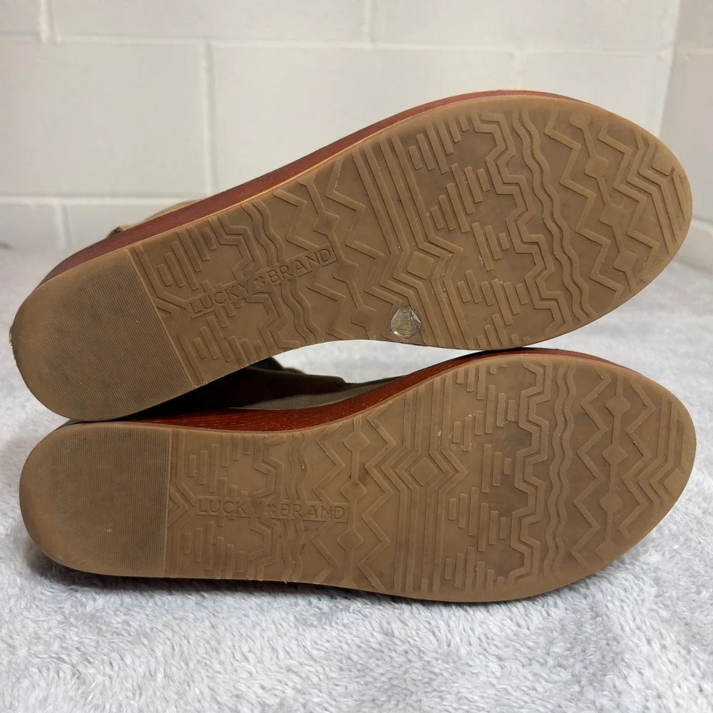 Lucky Brand Hipsta Wedge Sandals Womens 10M Taupe Leather Lace Up Gladiator Shoe